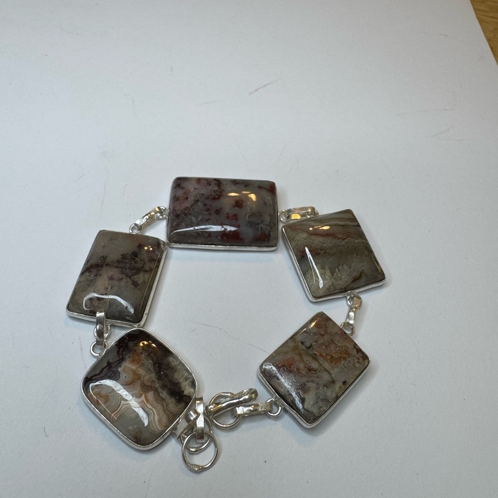 Mexican Laguna Lace, 925 Silver Plated Gemstone Bracelet 8.5"
